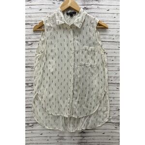 Velvet Heart White Black Sleeveless Button-Down Blouse Women's Small Top